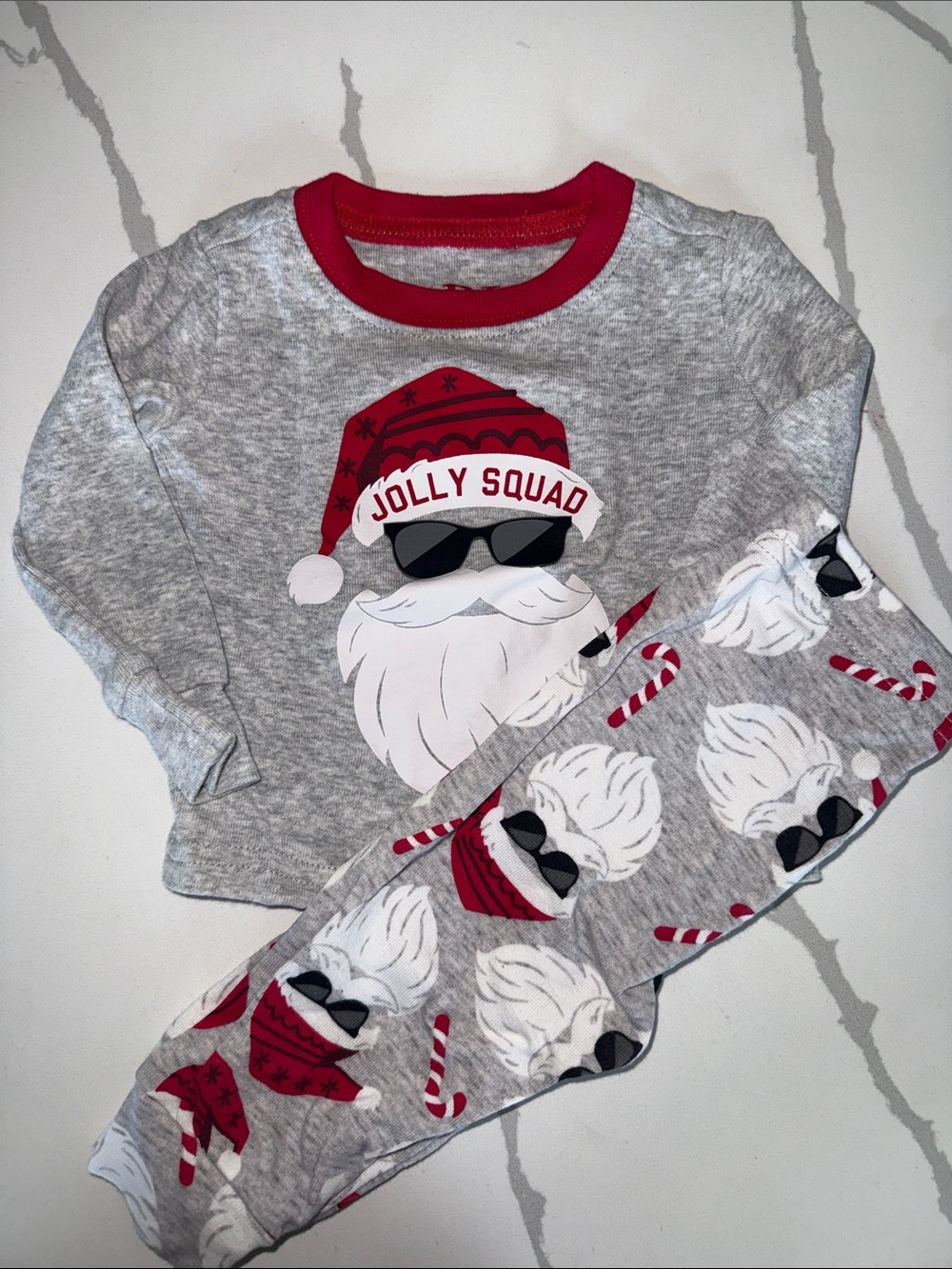 The Children's Place Grey & Red 'Jolly Squad' Santa Pajama Set
